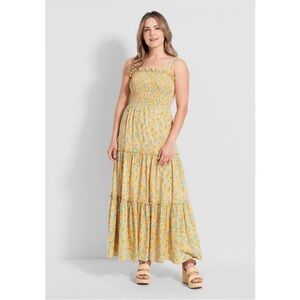 ModCloth Smocked Floral Tier Skirt Maxi Vintage 70s Boho Dress Medium